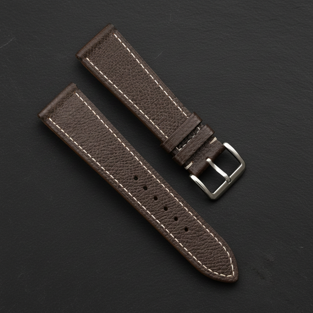 Dark Brown Epsom Leather Watch Strap - Handmade Quick Release Band