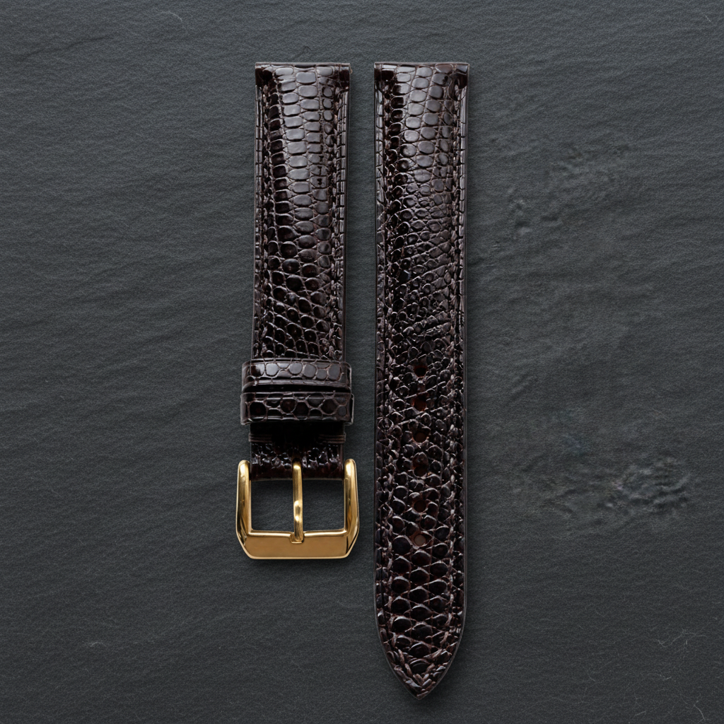 Dark Brown Lizard Leather Watch Strap - Handmade