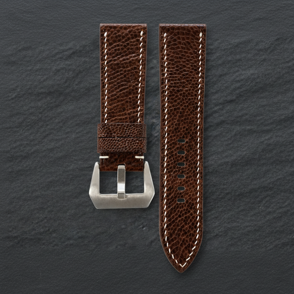 Dark Brown Ostrich Leather Watch Strap - Handmade