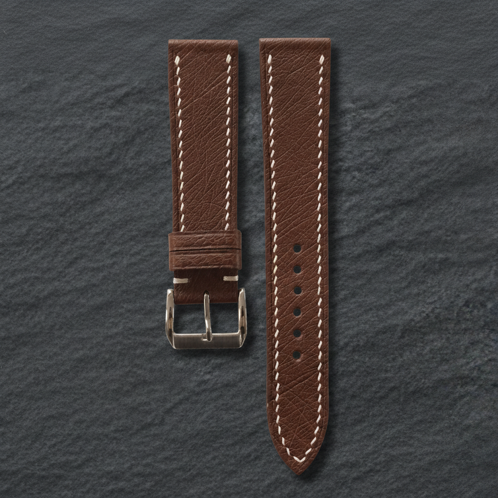 Dark Chocolate Brown Ostrich Leather Watch Strap - Handmade
