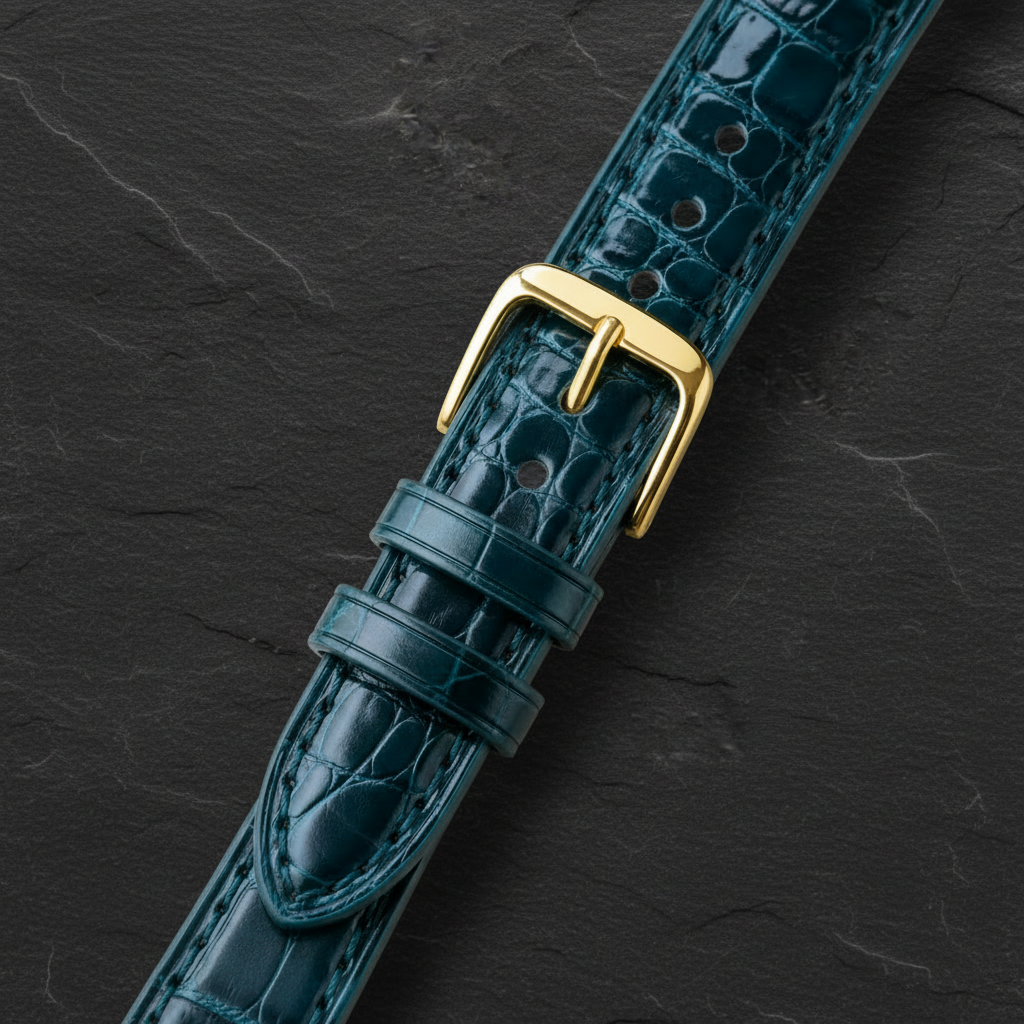 Dark Green Alligator Leather Watch Strap - Handmade Quick Release Band
