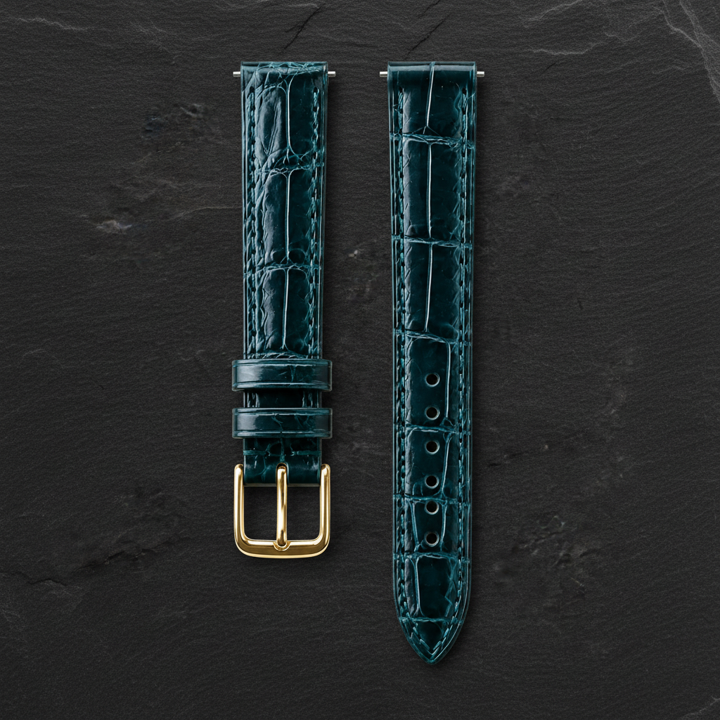 Dark Green Alligator Leather Watch Strap - Handmade Quick Release Band
