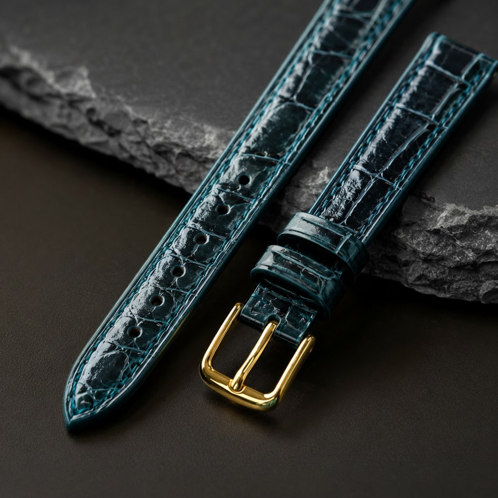 Dark Green Alligator Leather Watch Strap - Handmade Quick Release Band