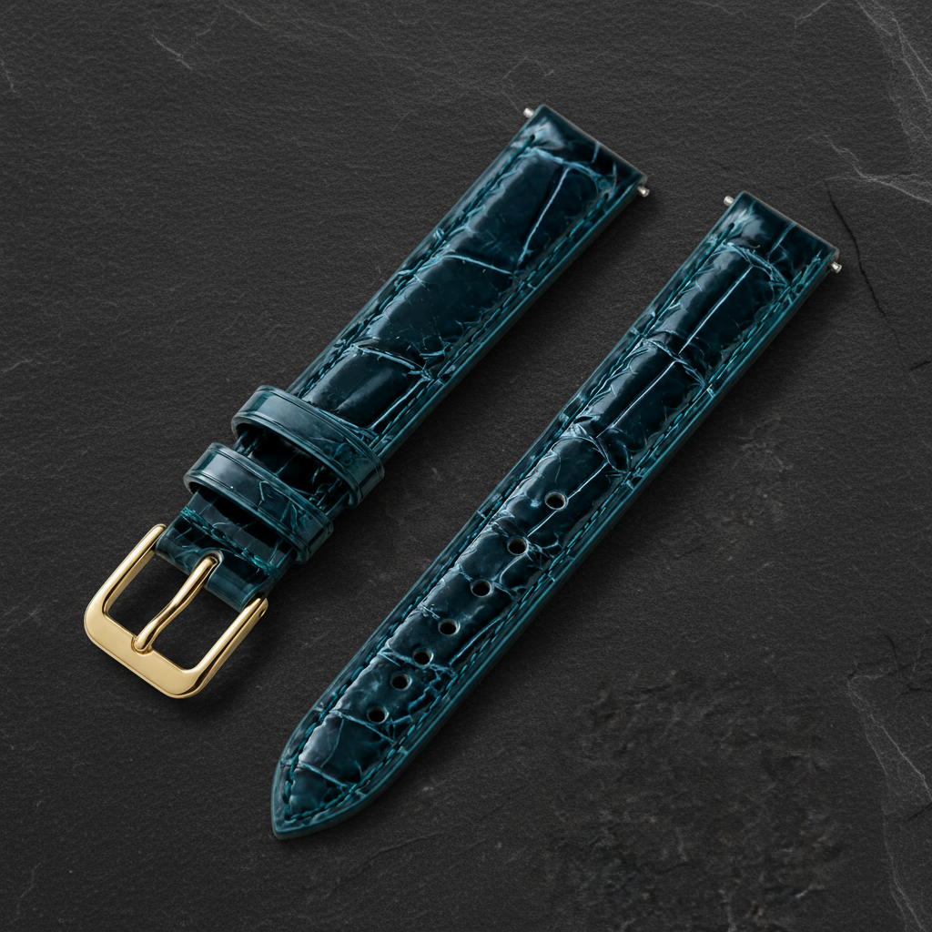 Dark Green Alligator Leather Watch Strap - Handmade Quick Release Band