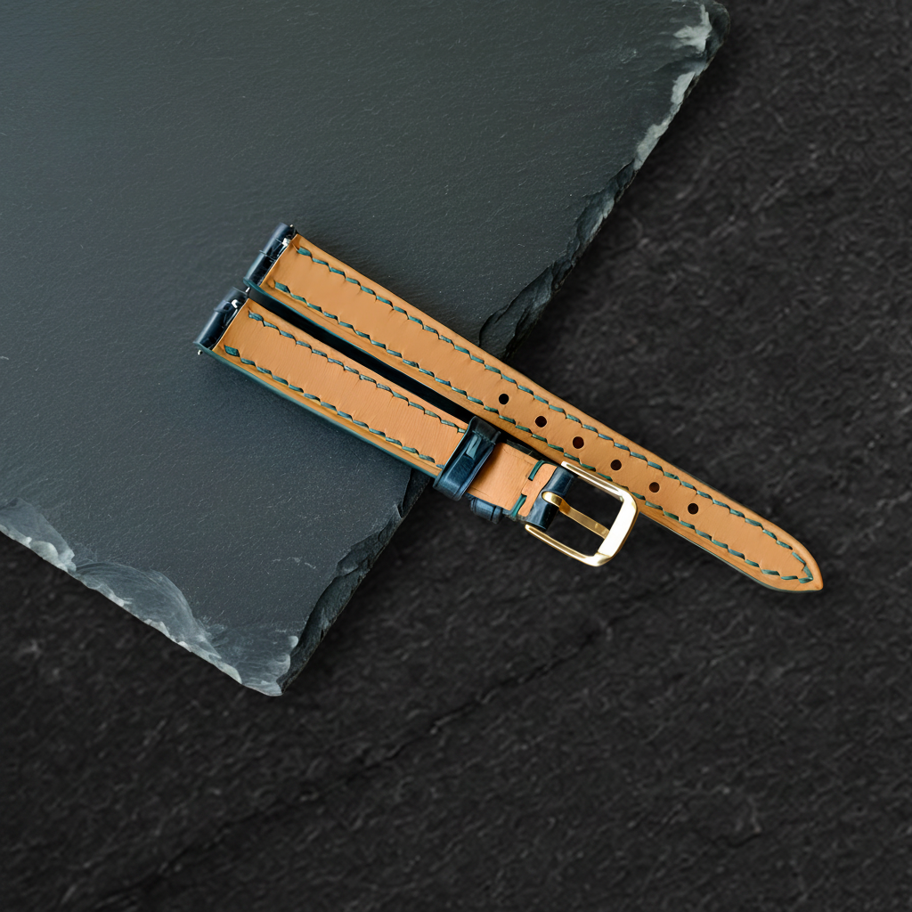 Dark Green Alligator Leather Watch Strap - Handmade Quick Release Band