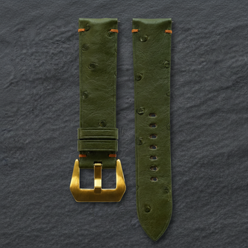 Dark Olive Green Ostrich Leather Watch Strap - Handmade