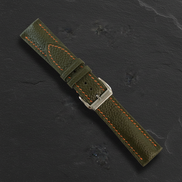 Dark Olive Green Togo Leather Watch Strap - Handmade Quick Release Band