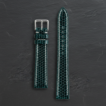 Dark Teal Green Sea Snake Leather Watch Strap - Handmade