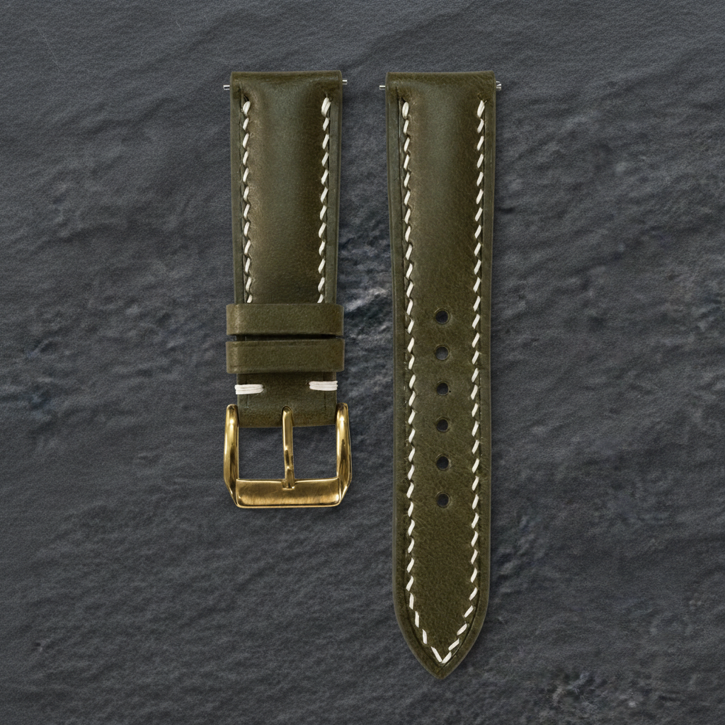Deep Olive Green Swift Leather Watch Strap - Handmade