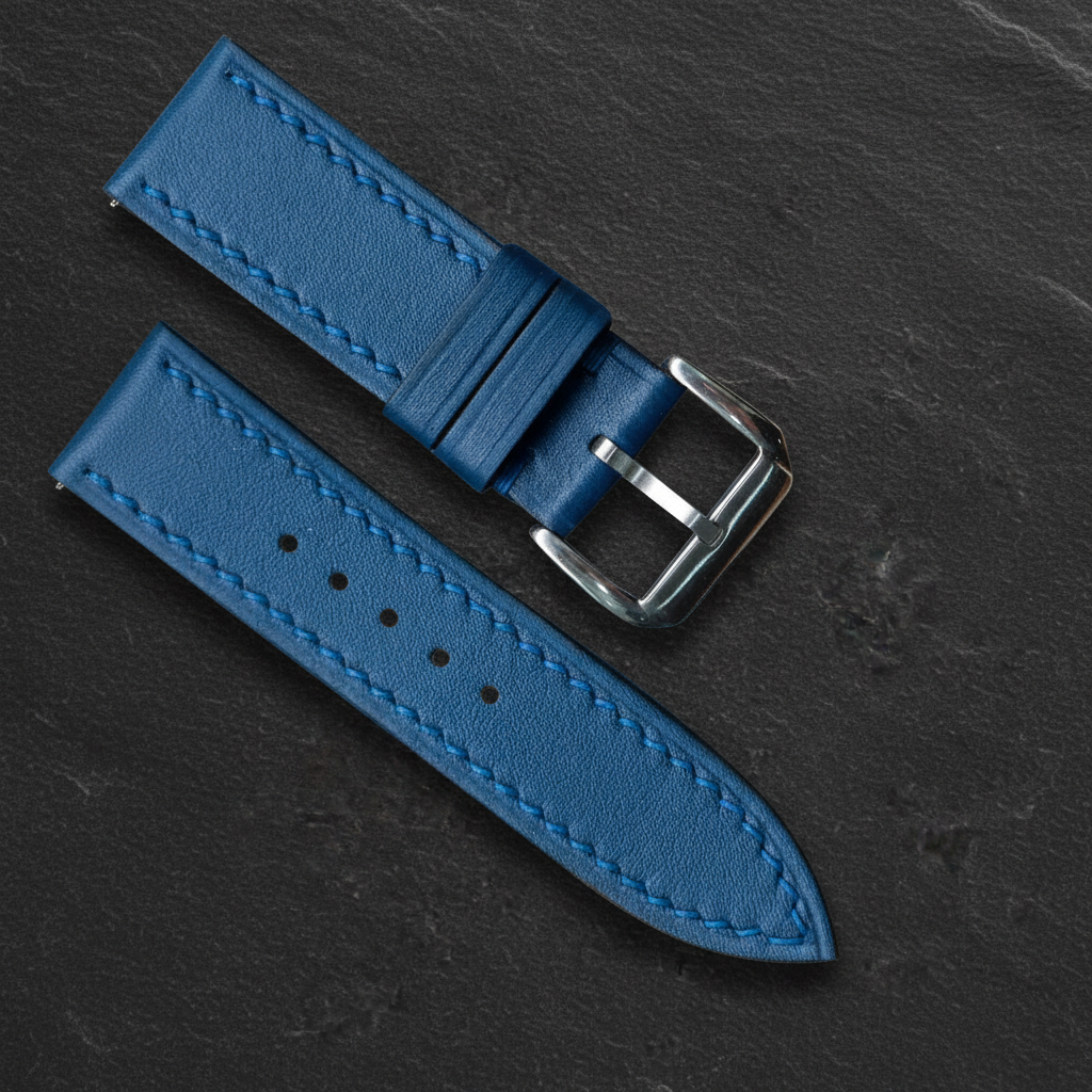 Deep Teal Blue Swift Leather Watch Strap - Handmade Quick Release Band