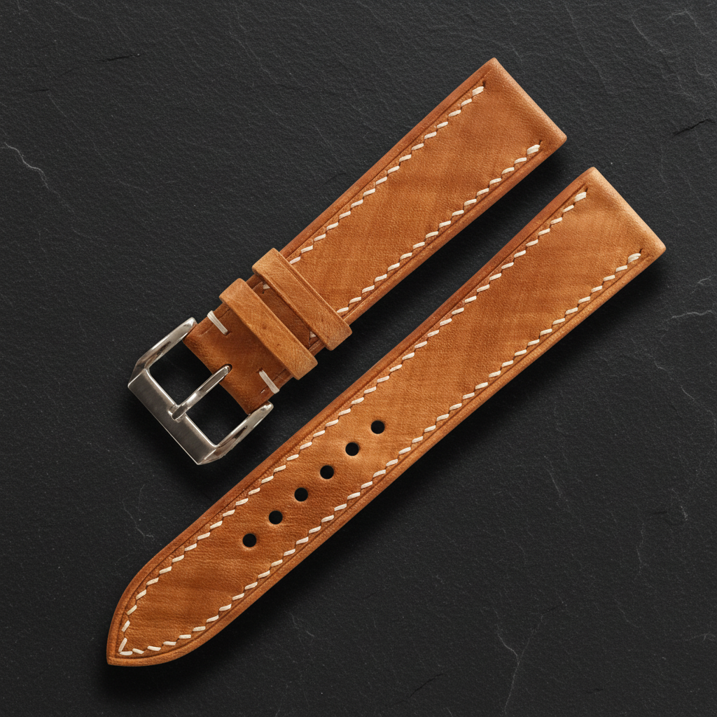 Diamond Basket Weave Tan Patina Leather Watch Strap - Handmade Quick Release Band