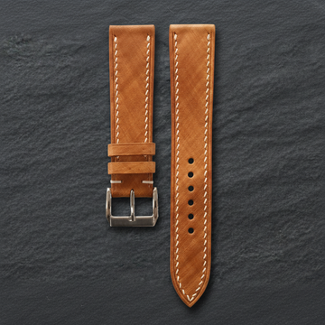 Diamond Basket Weave Tan Patina Leather Watch Strap - Handmade