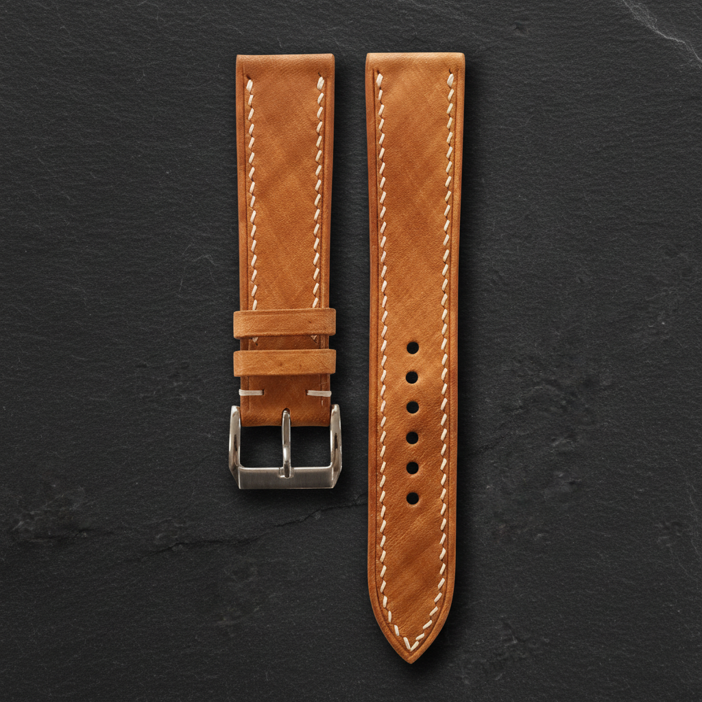 Diamond Basket Weave Tan Patina Leather Watch Strap - Handmade Quick Release Band