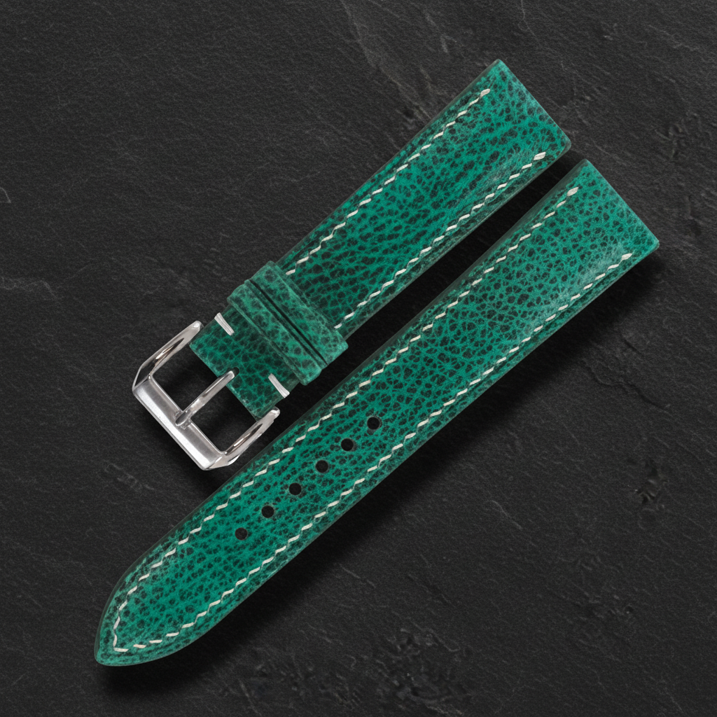 Emerald Green Patina Leather Watch Strap - Handmade Quick Release Band