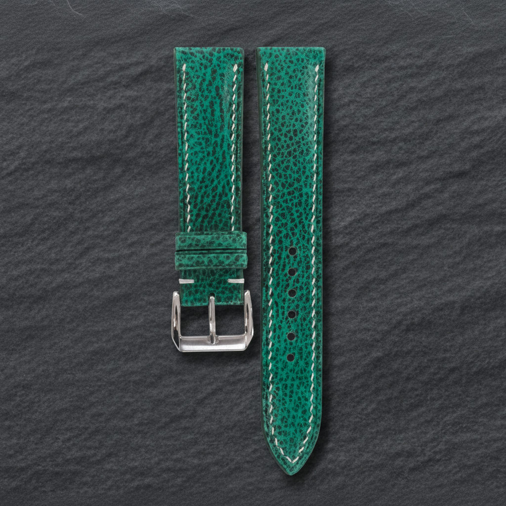 Emerald Green Patina Leather Watch Strap - Handmade
