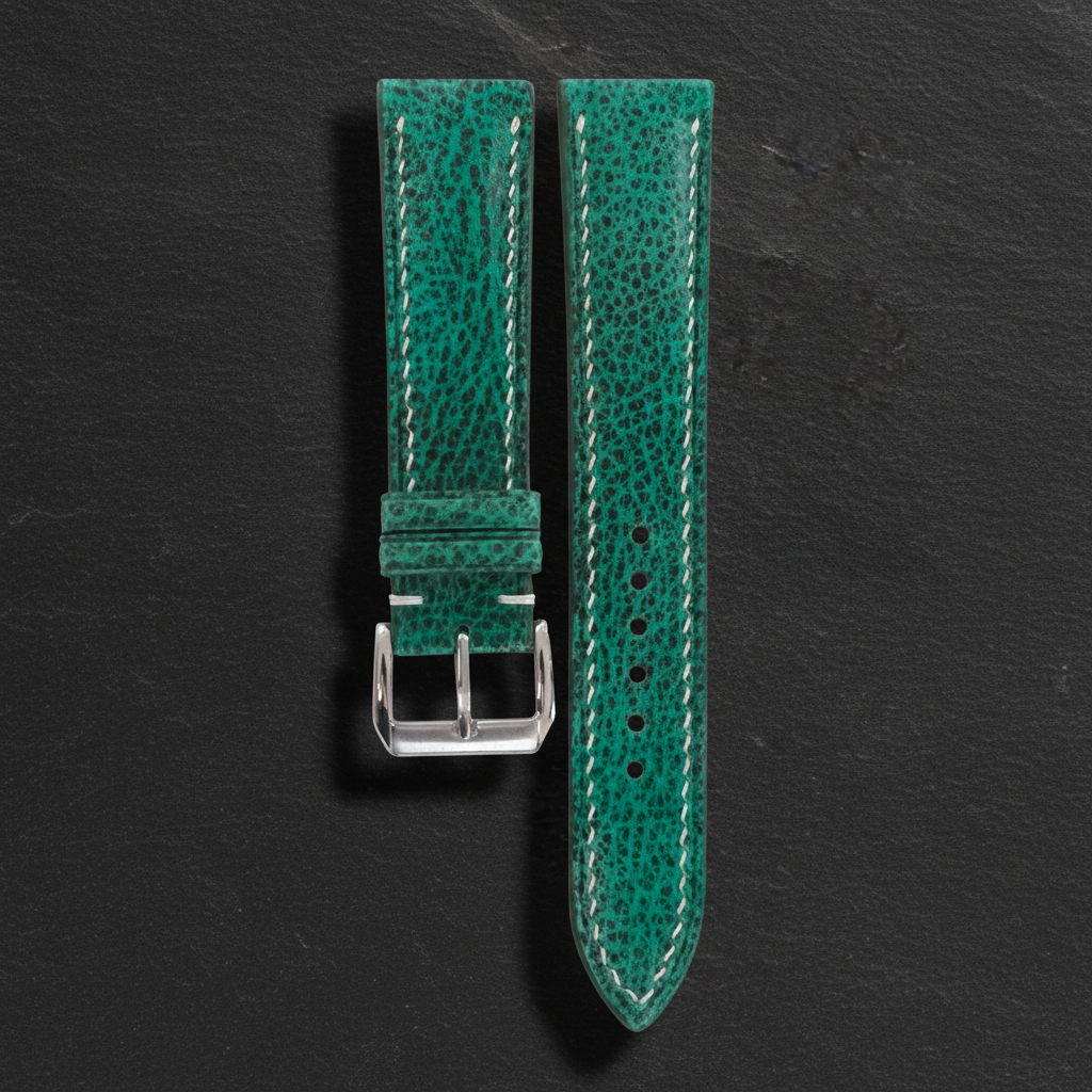 Emerald Green Patina Leather Watch Strap - Handmade Quick Release Band