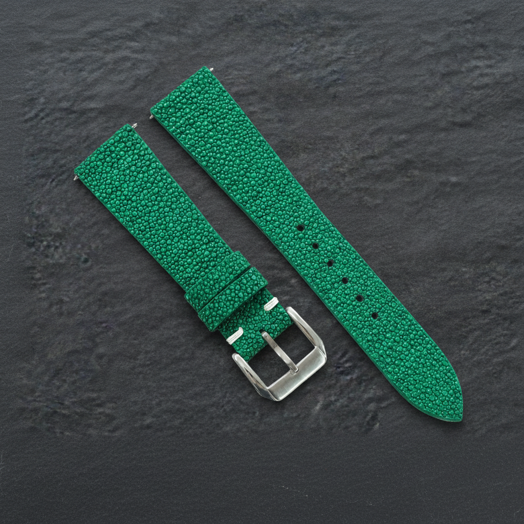 Emerald Green Stingray Leather Watch Strap - Handmade