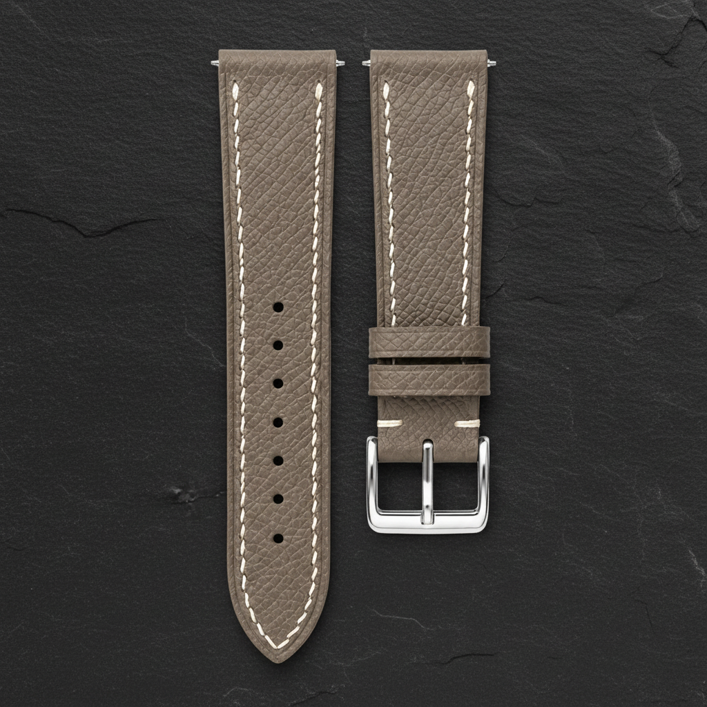 Etoupe Taupe Epsom Leather Watch Strap - Handmade Quick Release Band