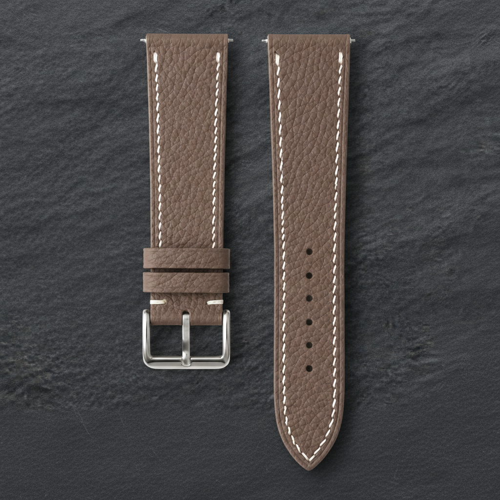Etoupe Taupe Togo Leather Watch Strap - Handmade