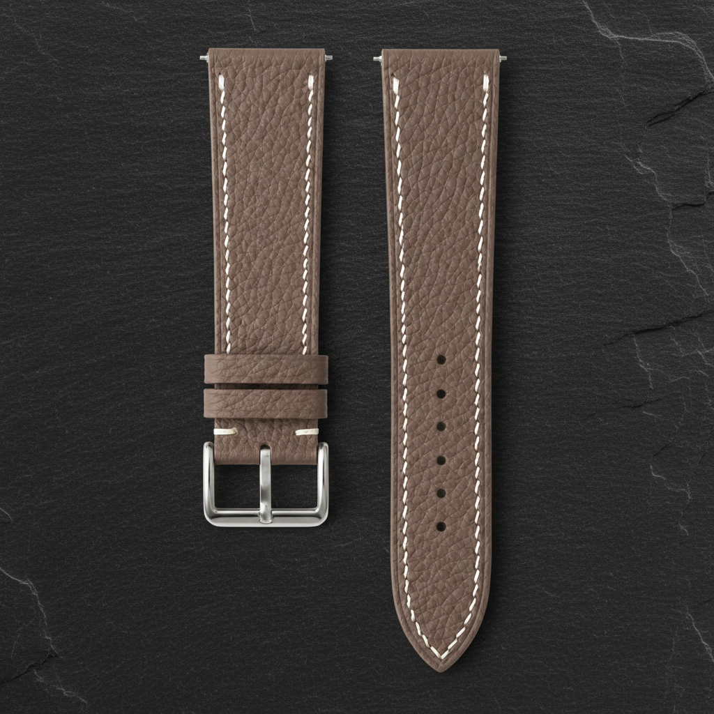 Etoupe Taupe Togo Leather Watch Strap - Handmade Quick Release Band
