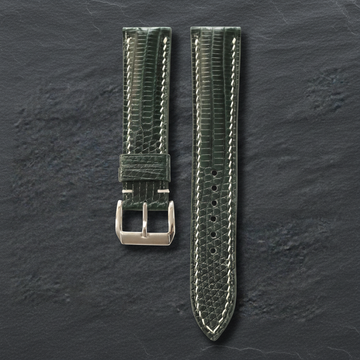 Forest Green Lizard Leather Watch Strap - Handmade