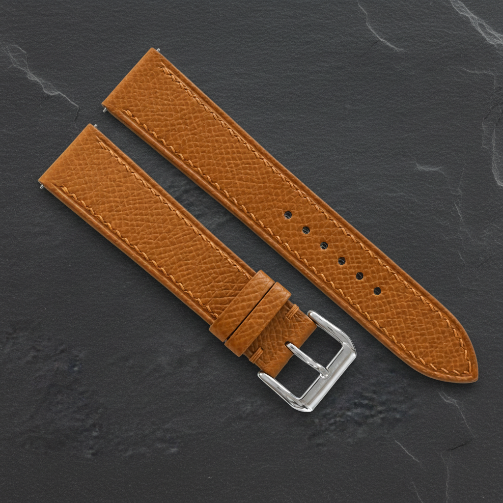 Gold Caramel Epsom Leather Watch Strap - Handmade