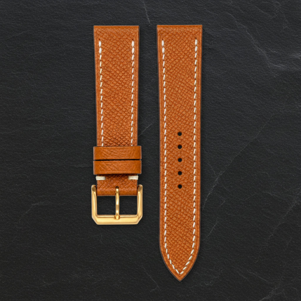 Gold Caramel Epsom Leather Watch Strap - Handmade Quick Release Band