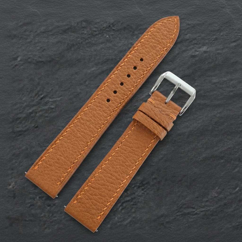 Gold Caramel Togo Leather Watch Strap - Handmade