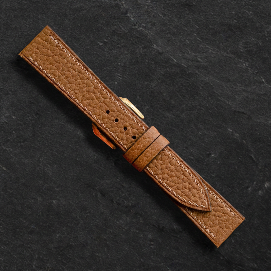 Gold Caramel Togo Leather Watch Strap - Handmade Quick Release Band