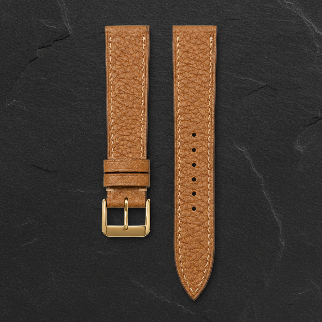 Gold Caramel Togo Leather Watch Strap - Handmade Quick Release Band