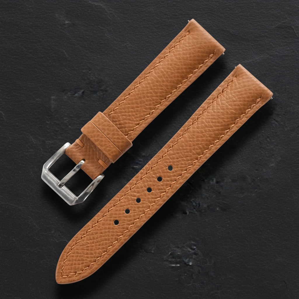 Golden Brown Epsom Leather Watch Strap - Handmade Quick Release Band