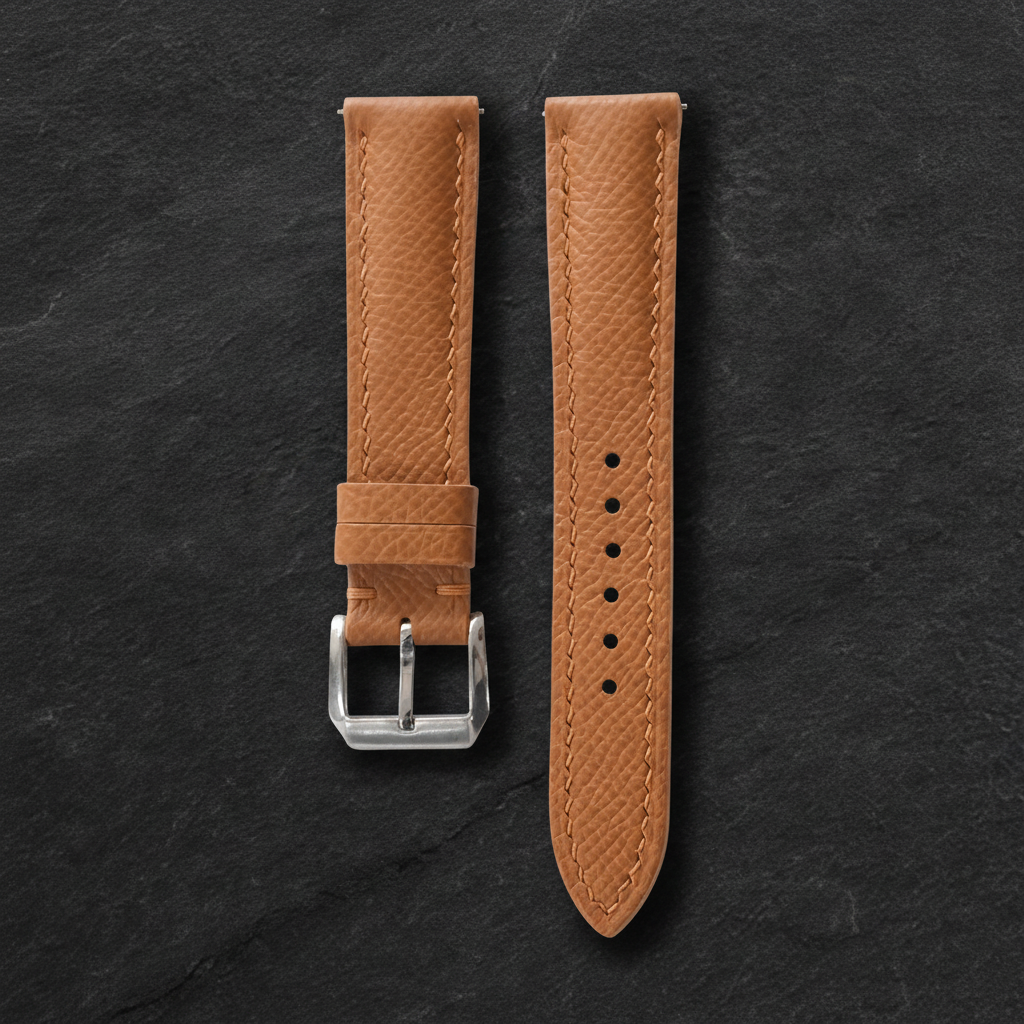 Golden Brown Epsom Leather Watch Strap - Handmade Quick Release Band