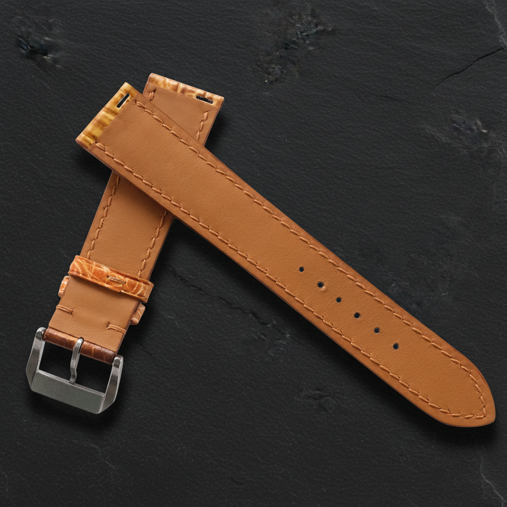 Golden Cognac Alligator Leather Watch Strap - Handmade Quick Release Band