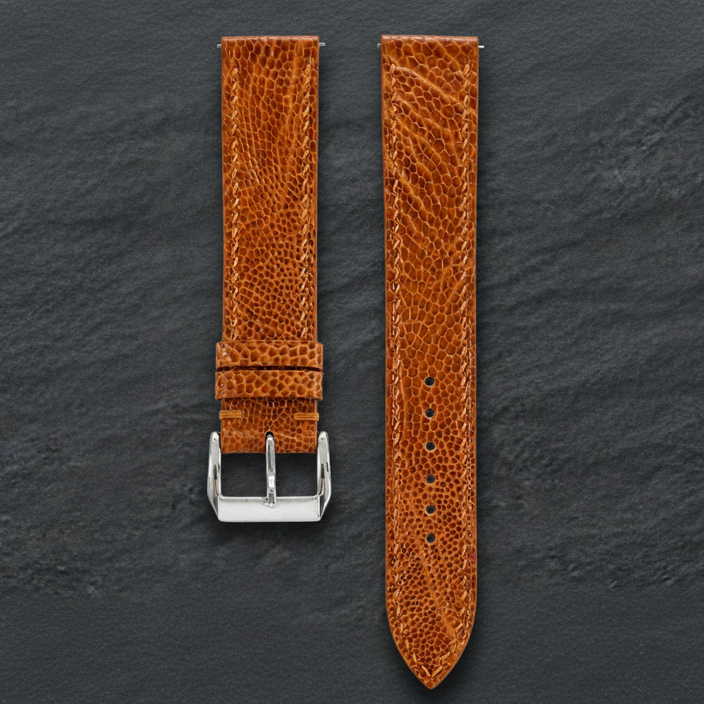 Golden Cognac Ostrich Leather Watch Strap - Handmade