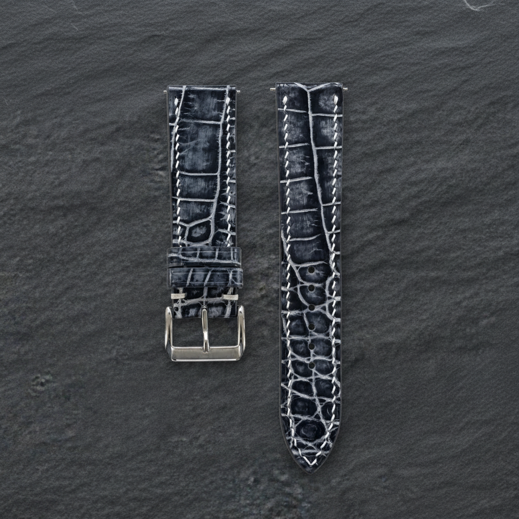 Gray Alligator Leather Watch Strap - Handmade