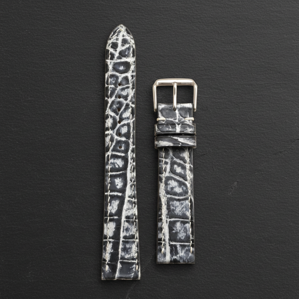 Gray Alligator Leather Watch Strap - Handmade Quick Release Band
