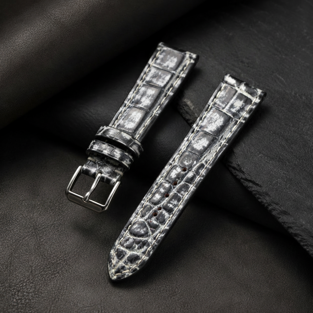 Gray Alligator Leather Watch Strap - Handmade Quick Release Band