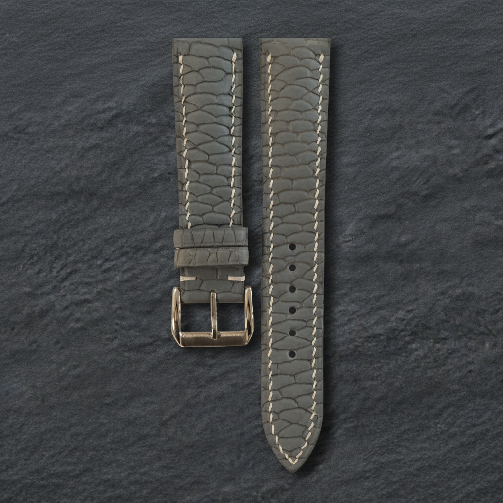 Gray Beaver Tail Leather Watch Strap - Handmade
