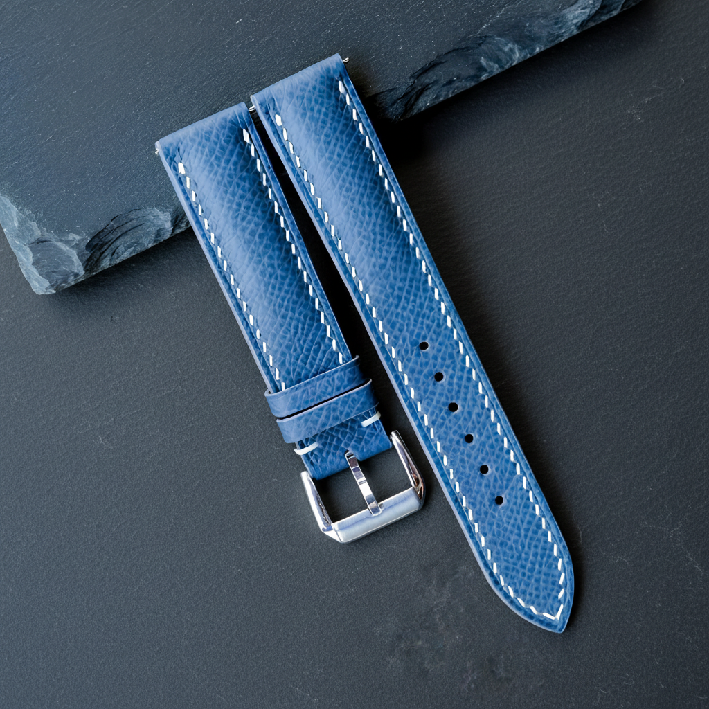 Gray Epsom Leather Watch Strap - Handmade Quick Release Band