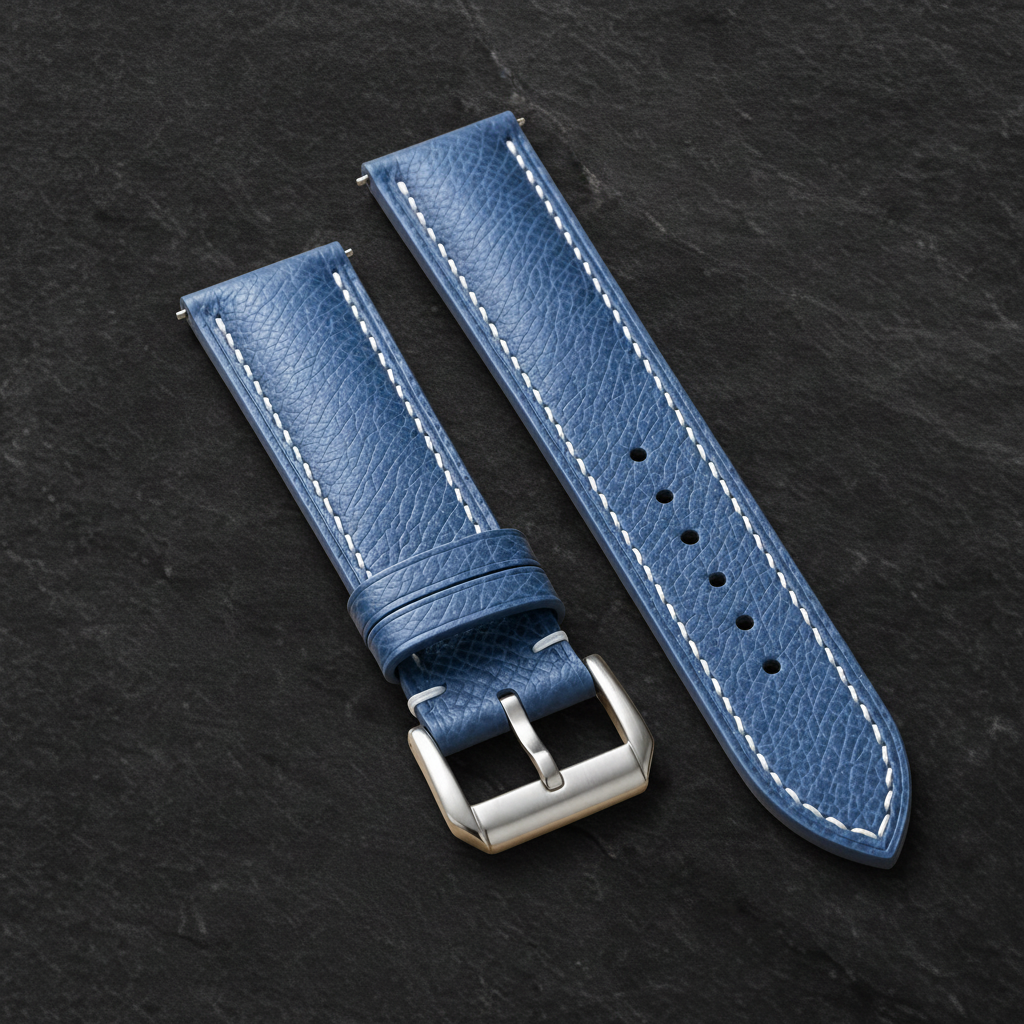 Gray Epsom Leather Watch Strap - Handmade Quick Release Band