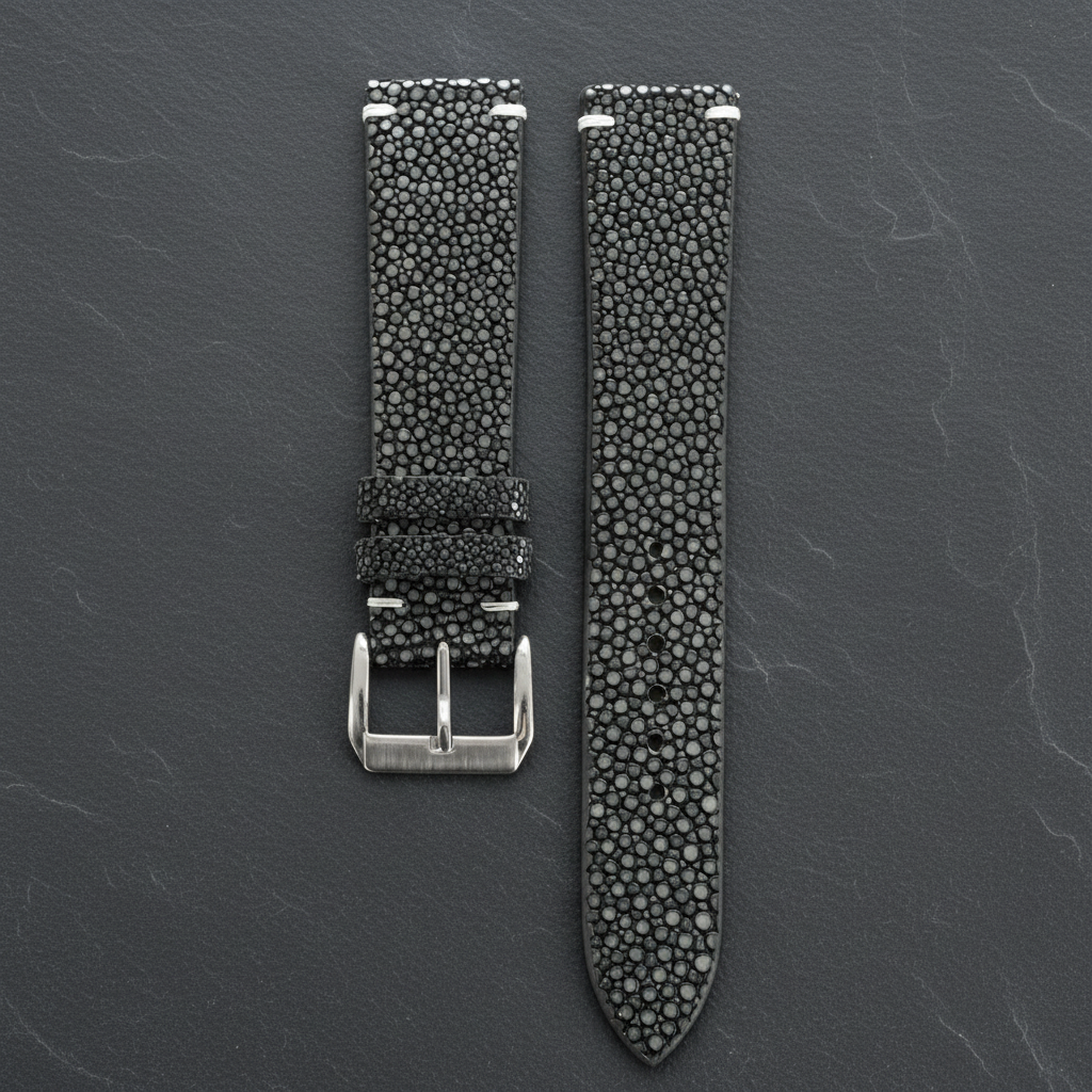Gray Stingray Leather Watch Strap - Handmade