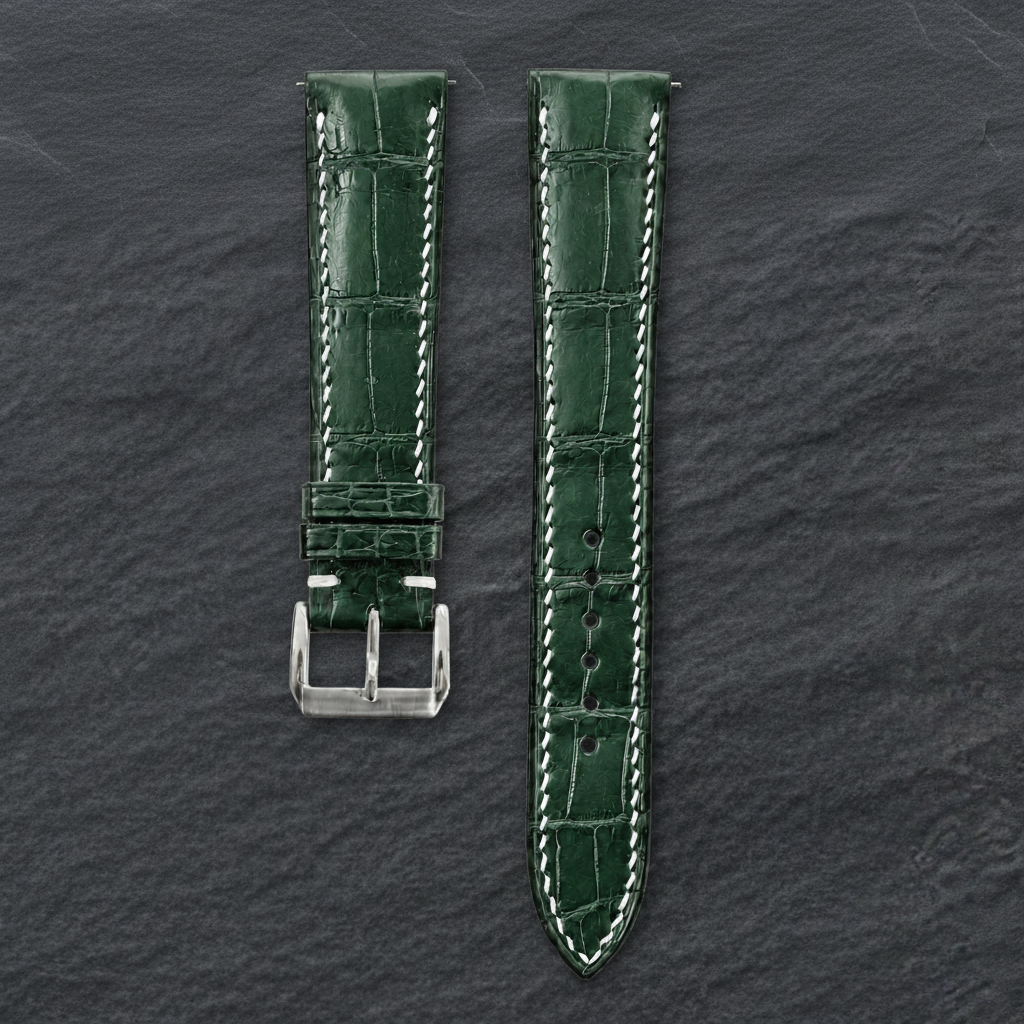 Green Alligator Leather Watch Strap - Handmade
