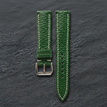 Green Beaver Tail Leather Watch Strap - Handmade