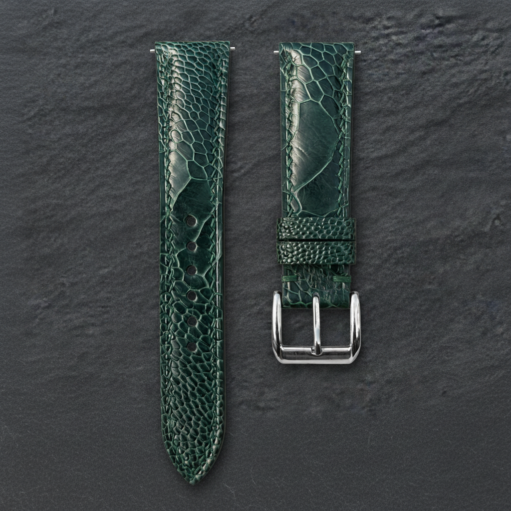 Green Ostrich Leather Watch Strap - Handmade
