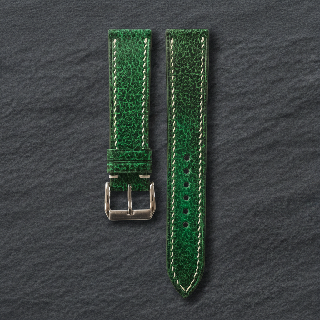 Green Patina Leather Watch Strap - Handmade