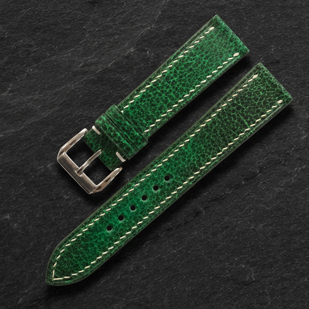 Green Patina Leather Watch Strap - Handmade Quick Release Band