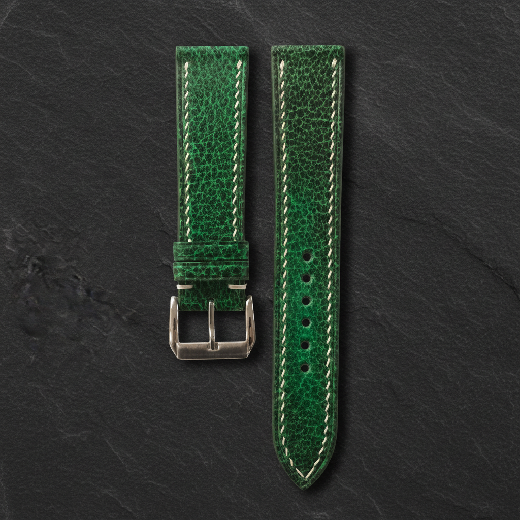 Green Patina Leather Watch Strap - Handmade Quick Release Band