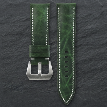 Green Waxed Leather Watch Strap - Handmade