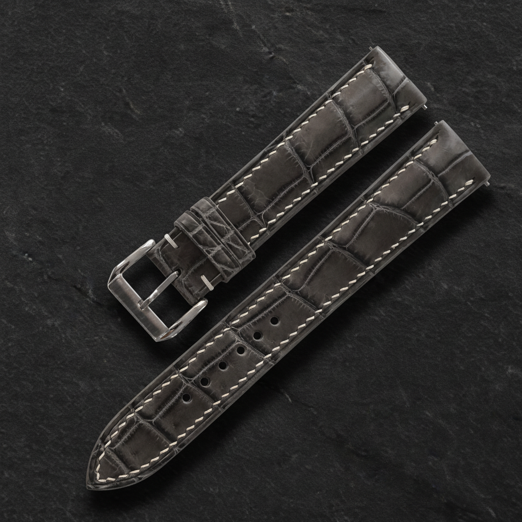 Grey Alligator Leather Watch Strap - Handmade Quick Release Band