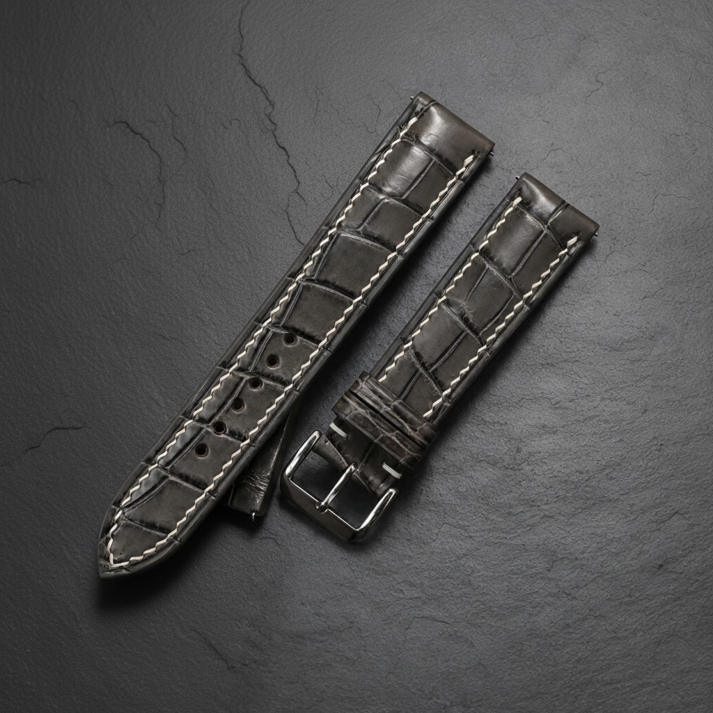 Grey Alligator Leather Watch Strap - Handmade Quick Release Band